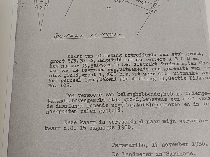 Eigendom.  Dageraadweg – Lalauweg . Groot 523 m2. Goed gelegen bouwklare kavel in een bewoond omgeving met alle nutsvoorzieningen