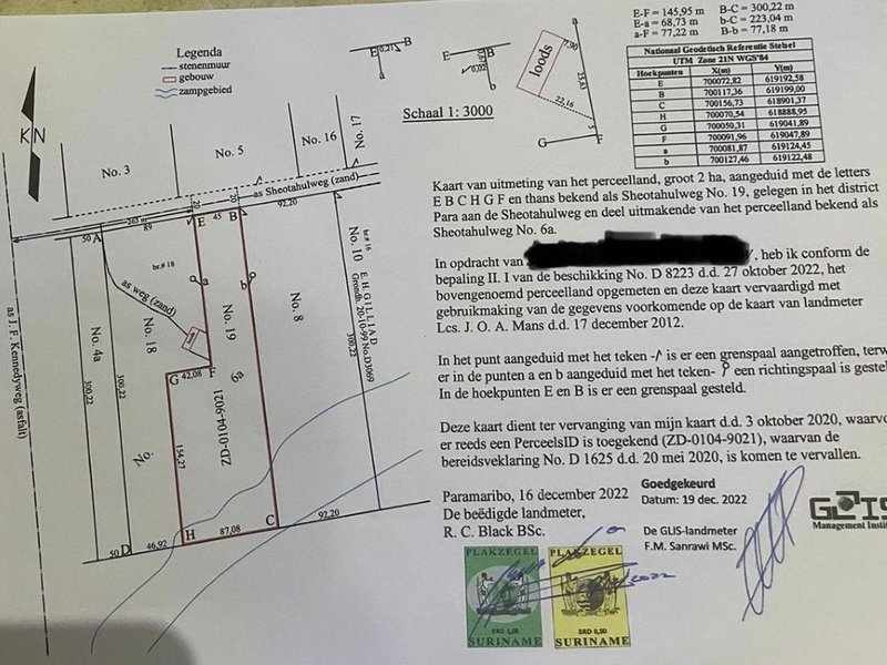 Grondhuur. Sheotahulweg . Groot 2ha.  Perceel ID,  beschikking en andere stukken aanwezig. Stroom en watervoorziening aanwezig